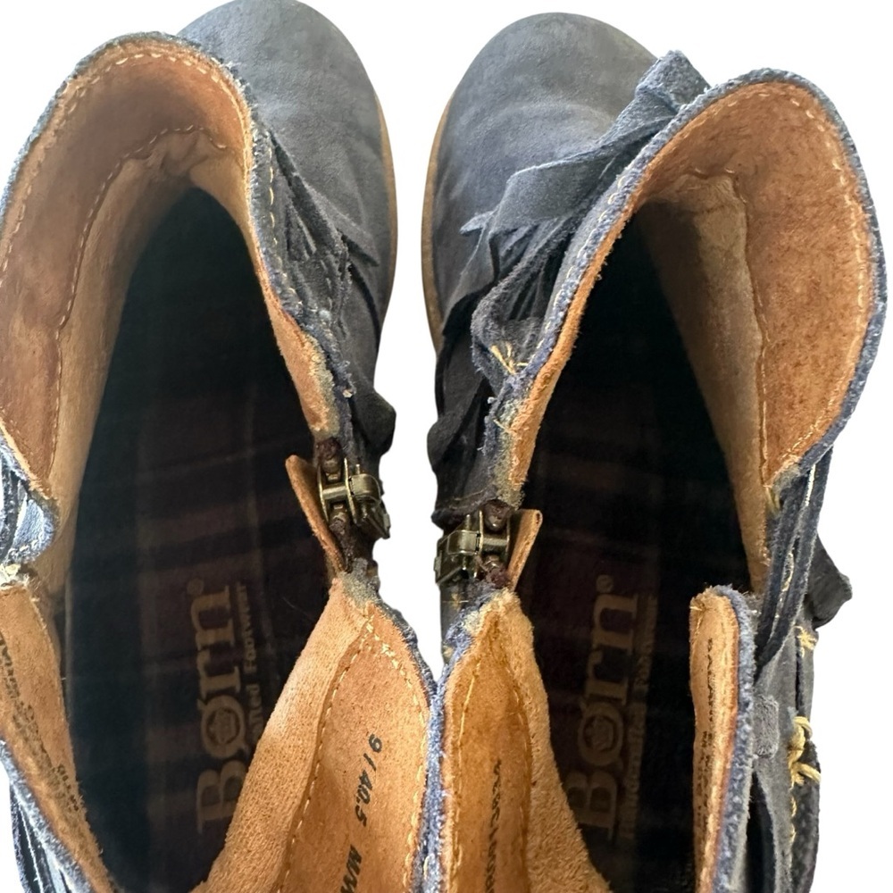 Born Navy Suede Lace-Up Ankle Booties with Tan Crepe Sole - Picture 10 of 14